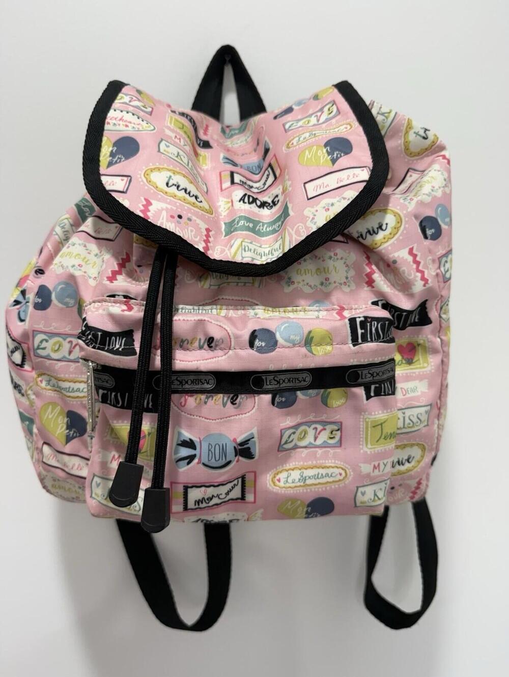 LeSportsac Mini Backpack Pink Love Print  Drawstring Multicolor Bag‎ Sweet Talk